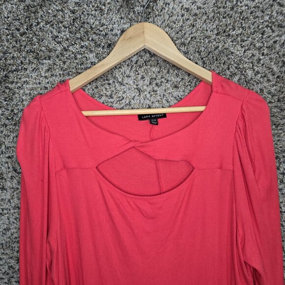 Lane Bryant Top Womens Plus 18/20 Pink Ribbed Knit Cutout Chest Casual Ladies - Picture 4 of 7